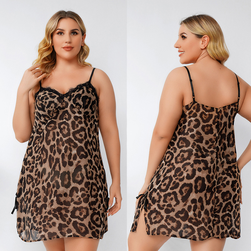 Plus size Women summer casual loose leopard party club dress