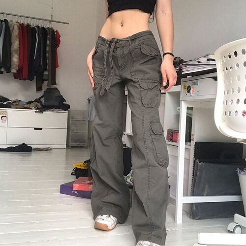 Low-Rise Grey Multi-Pocket Cargo Pants 低腰灰色多口袋工装裤