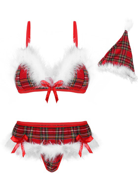 Sexy lingerie Christmas 4-piece suspender shorts pajamas set