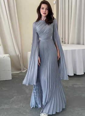 秋季欧美纯色束腰优雅长款宴会派对晚礼服女Women evening gown