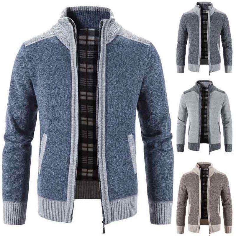New Mens Sweater Coat Fashion Patchwork Cardigan针织衫开衫男