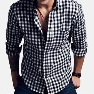 Men's flannel plaid shirt Casual Long Sleeve Shirts 男士衬衫