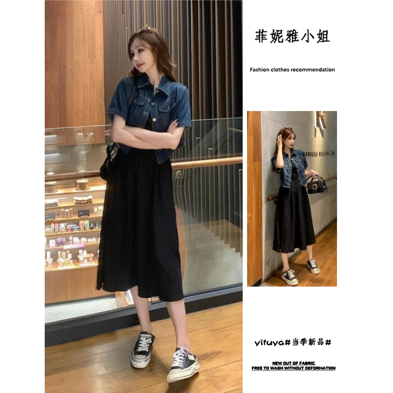 复古宽松短款牛仔外套女图片