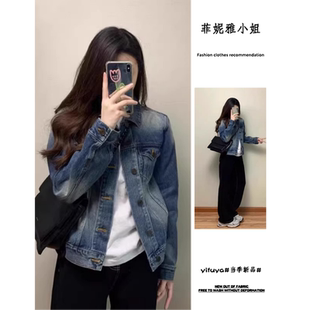 美式 休闲韩系宽松慵懒chic小个子上衣夹克 复古牛仔外套女春秋新款