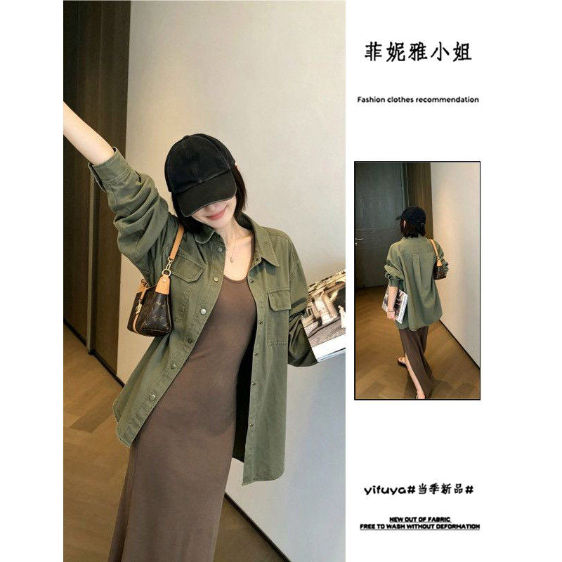 上衣军绿色水洗夹克外套图片