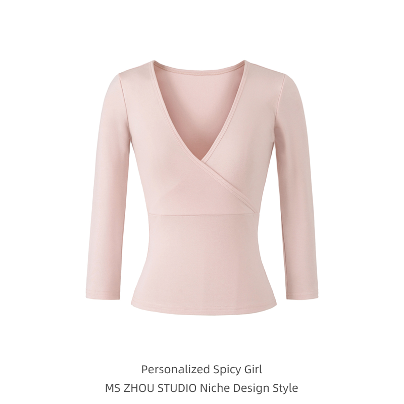 性感交叉深V领七分袖T恤女春夏新款辣妹风修身显瘦内搭打底衫上衣,女装/女士精品,T恤,淘宝优惠券,粉丝福利购,淘宝优惠卷