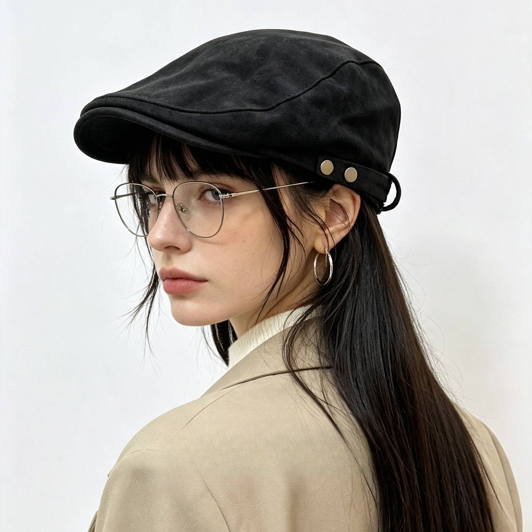 韩系简约纽扣前进帽女2026秋冬显
