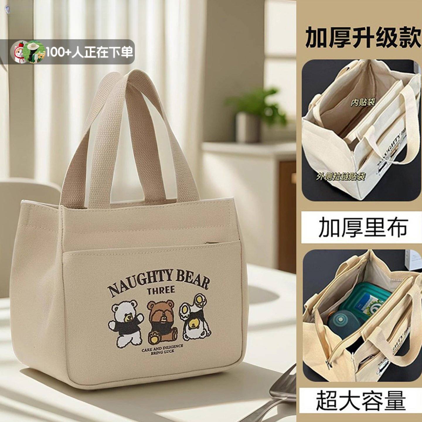 帆布手提袋拉链款大容量通勤实用图片