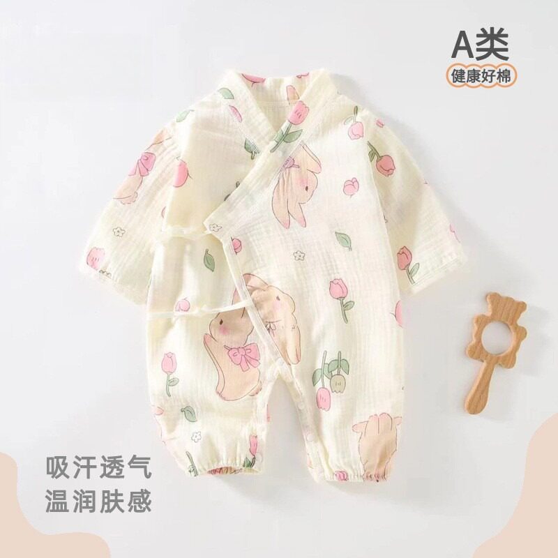 婴儿纯棉双层纱布无骨连体衣