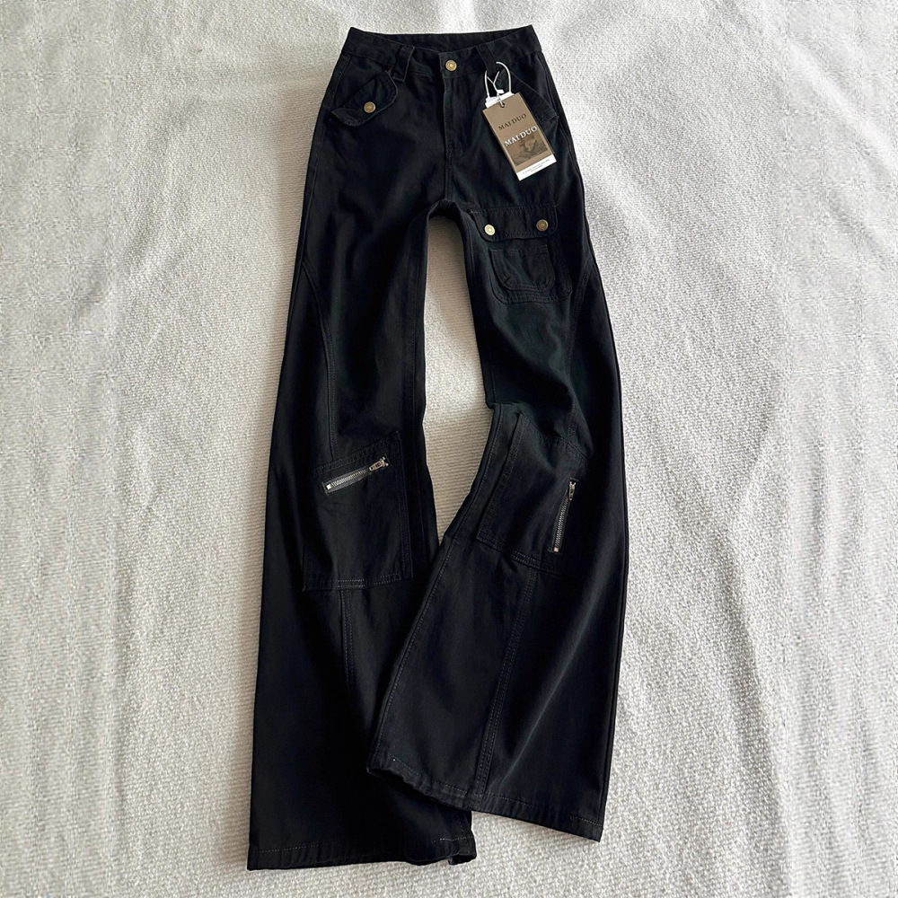 美式高街多口袋牛仔裤男款春秋冬季潮牌显瘦微喇裤设计感直筒裤子