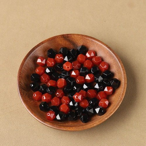 天然黑红玛瑙钻石64刻面散珠子