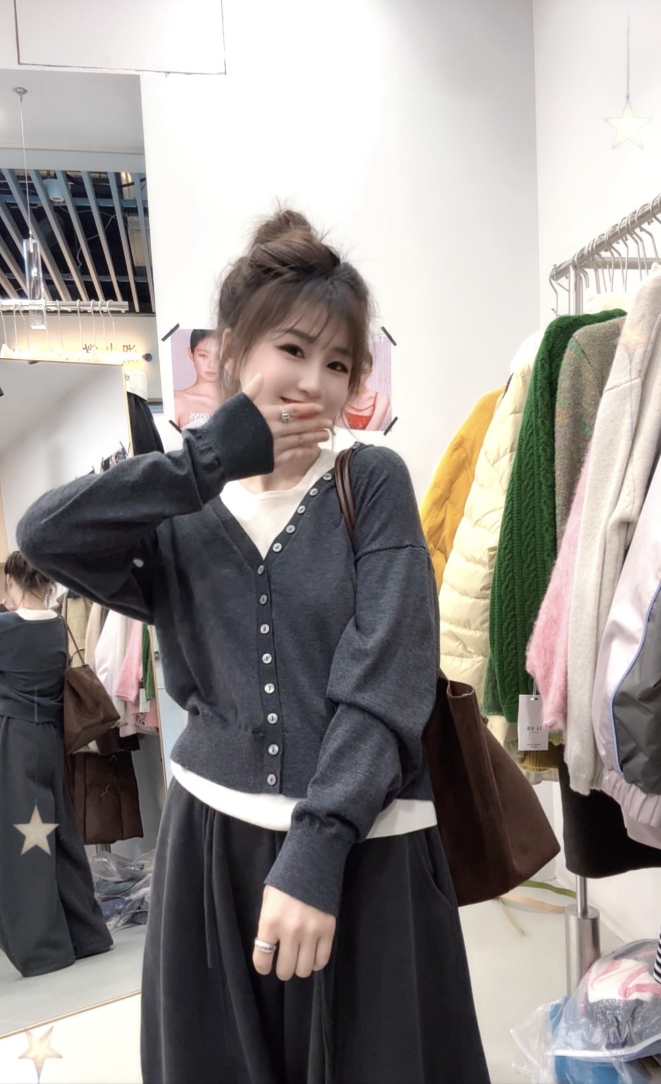 复古韩版V领针织开衫女秋季新款宽松显瘦纽扣毛衣外套背心两件套