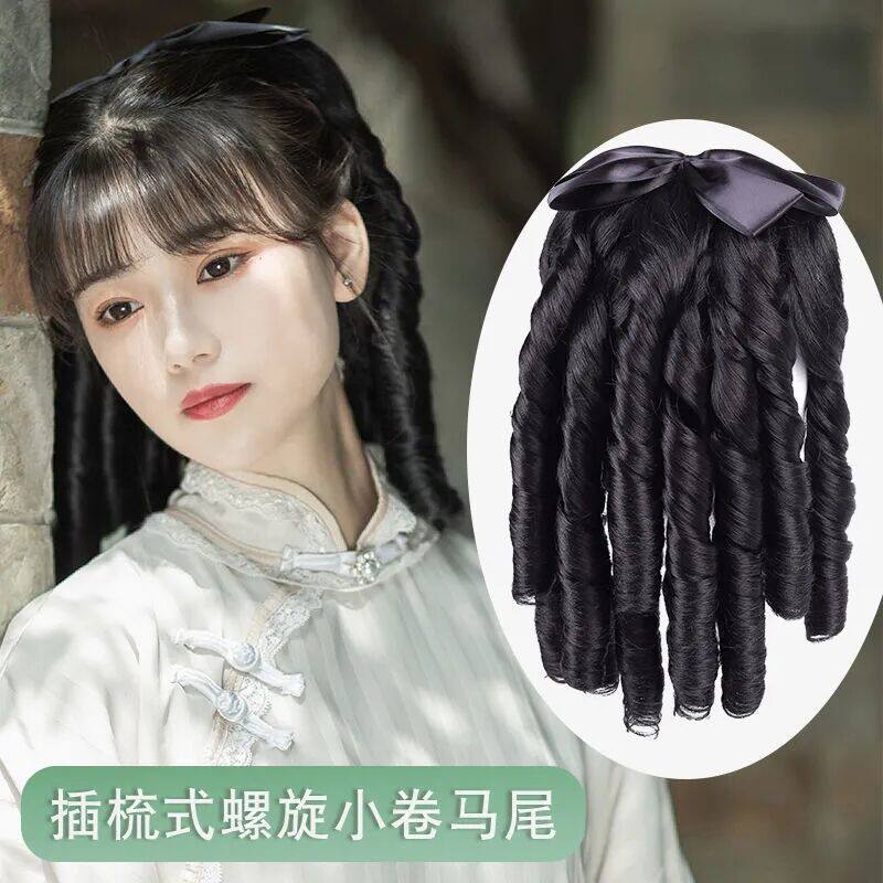 假发马尾女罗马卷民国大小姐油条公主复古旗袍蝴蝶结表演仿真卷发