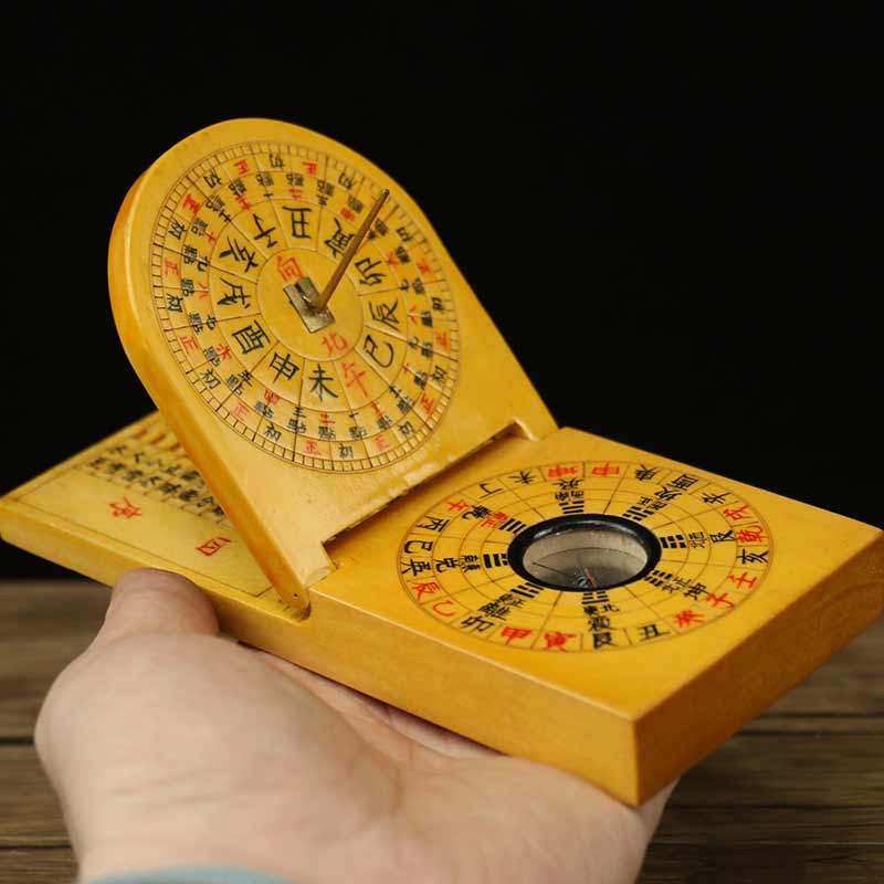 手工日晷罗盘仪摆件小罗盘高精度风水盘二寸随身携带袖珍专业罗经