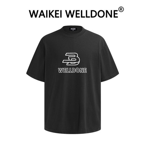 WAIKEI WELLDONE美式小众潮牌WE11DONE短袖T恤男宽松重磅纯棉情侣