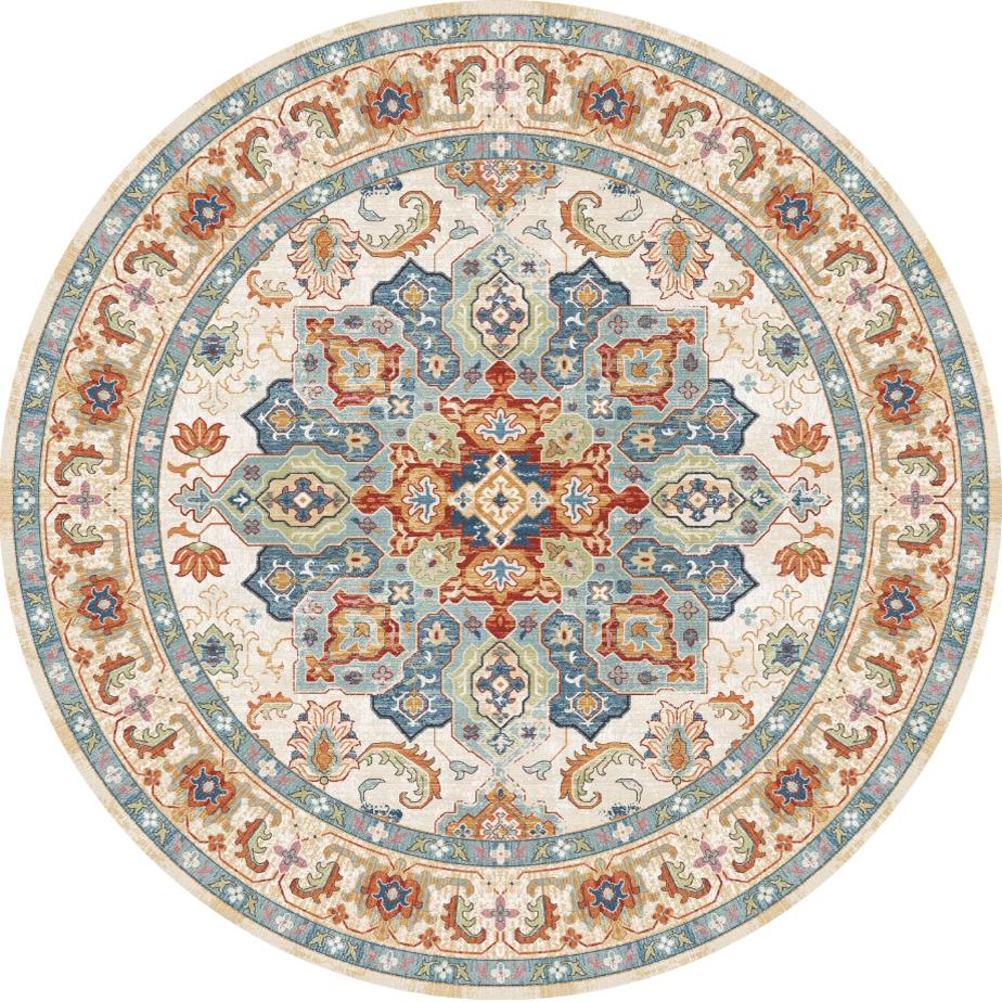 复古圆形地毯美式客厅卧室书房床边衣帽间阳台地毯欧美家用圆地毯