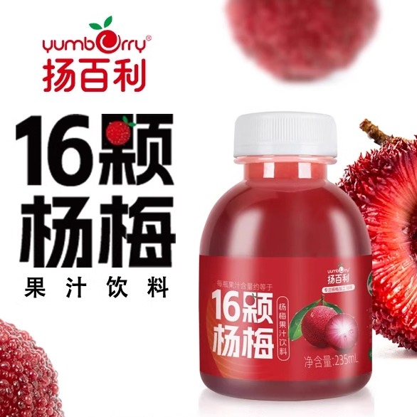 冰镇网红杨梅汁扬百利16颗杨梅汁果蔬汁仙居杨梅汤酸梅汁245ml6瓶