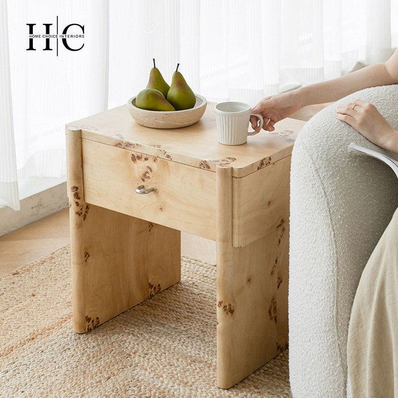 HC中古风床头柜实木树瘤沙发边柜卧室抽屉柜法式极简边几,住宅家具,床头柜,淘宝优惠券,粉丝福利购,淘宝优惠卷
