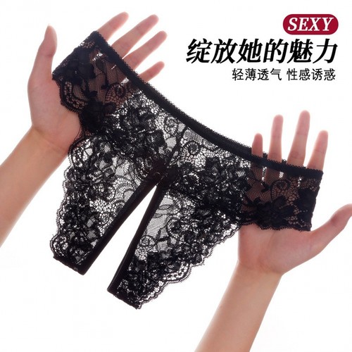 内裤女蕾丝锦纶开裆免脱诱惑性感