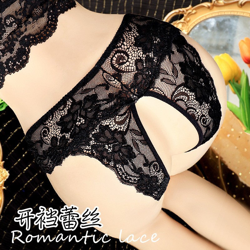 内裤女性感蕾丝锦纶刺绣开裆免脱诱惑大码薄三角裤胖MM200斤可穿