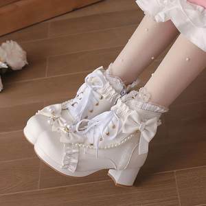lolita靴子lo短靴白色高跟鞋日系优雅高跟马丁靴2024秋冬季加绒