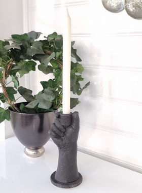 FQR LIVING瑞典BLICKFANG手工制作陶器雕刻一只手造型黑色烛台