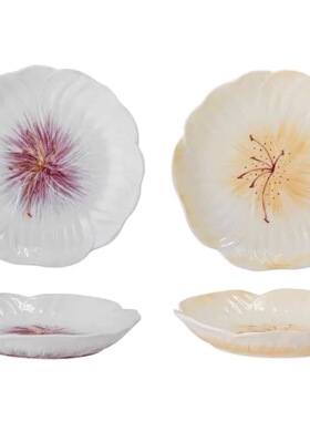 FQR LIVING丹麦Bloomingville手工制作绘画陶器紫色白色含羞草盘