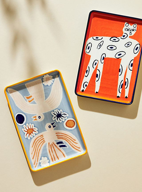 FQRLIVING Marcello Velho民歌鸟与美豹陶瓷饰品盘 家居装饰 摆件