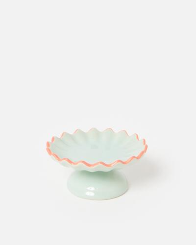 FQRLIVING英国OLOVERBONAS手工制作绘画陶器蓝色荷叶边底座饰品盘