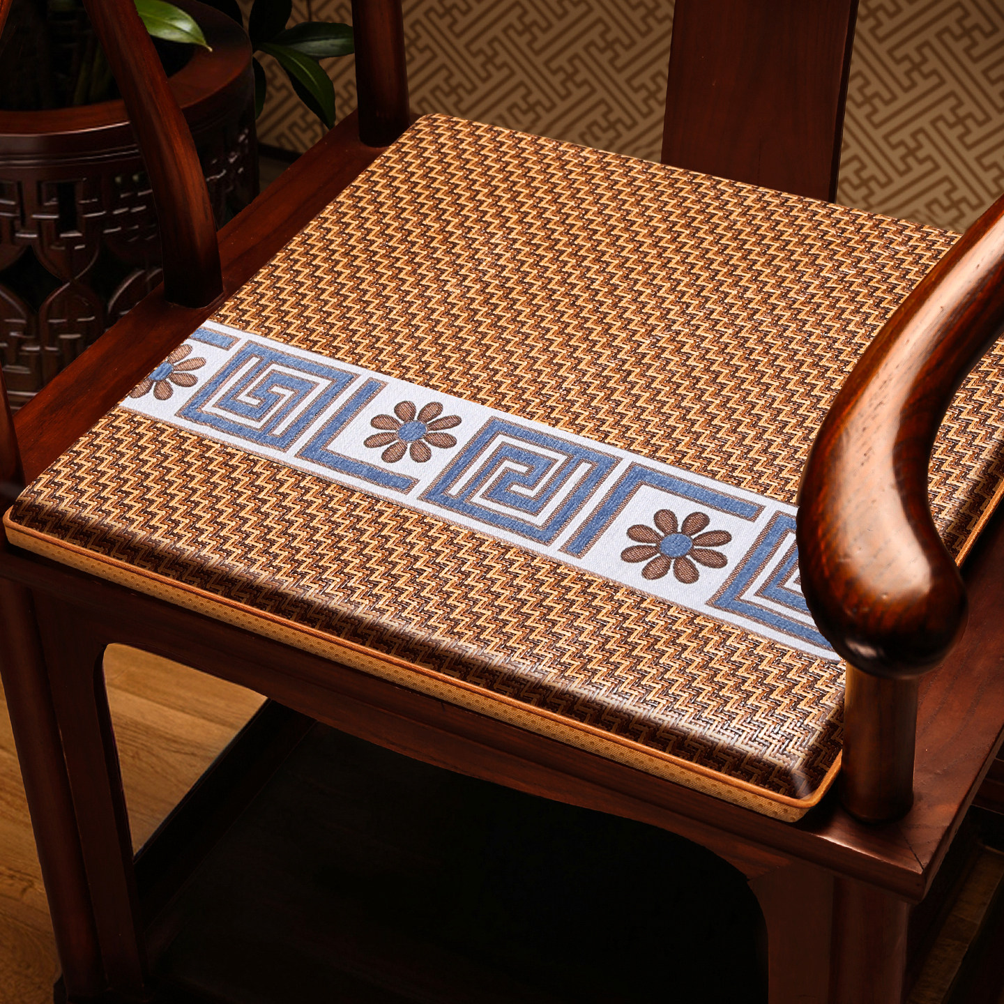 中式沙发凉席椅垫夏季藤席实木圈椅坐垫凉垫座垫夏天椅子乳胶垫子