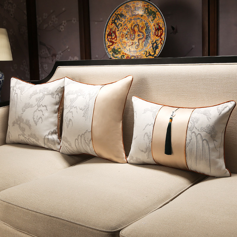 新中式抱枕靠垫红木沙发坐垫靠背客厅轻奢床头靠枕长方形腰枕套