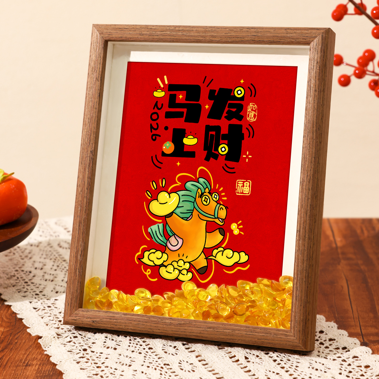 立刻发财书法字画新年玄关摆件