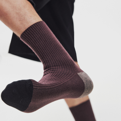 羊毛罗纹撞色中筒男袜保暖透气休闲复古风拼接百搭设计舒适不勒脚