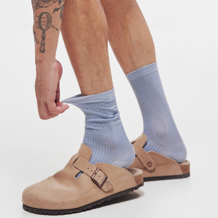 休闲男士袜子男款桑蚕丝男袜白色中筒袜罗纹弹力舒柔滑亲肤吸汗