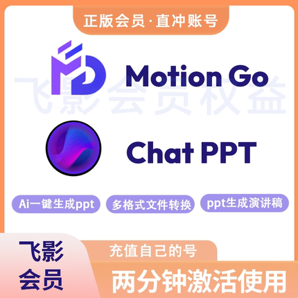 ChatPPt会员福利码MotionGO会员svip直冲自己号ai一键生成AIPPT天