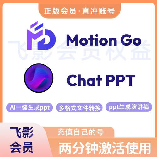 ChatPPt会员福利码MotionGO会员svip直冲自己号ai一键生成AIPPT天