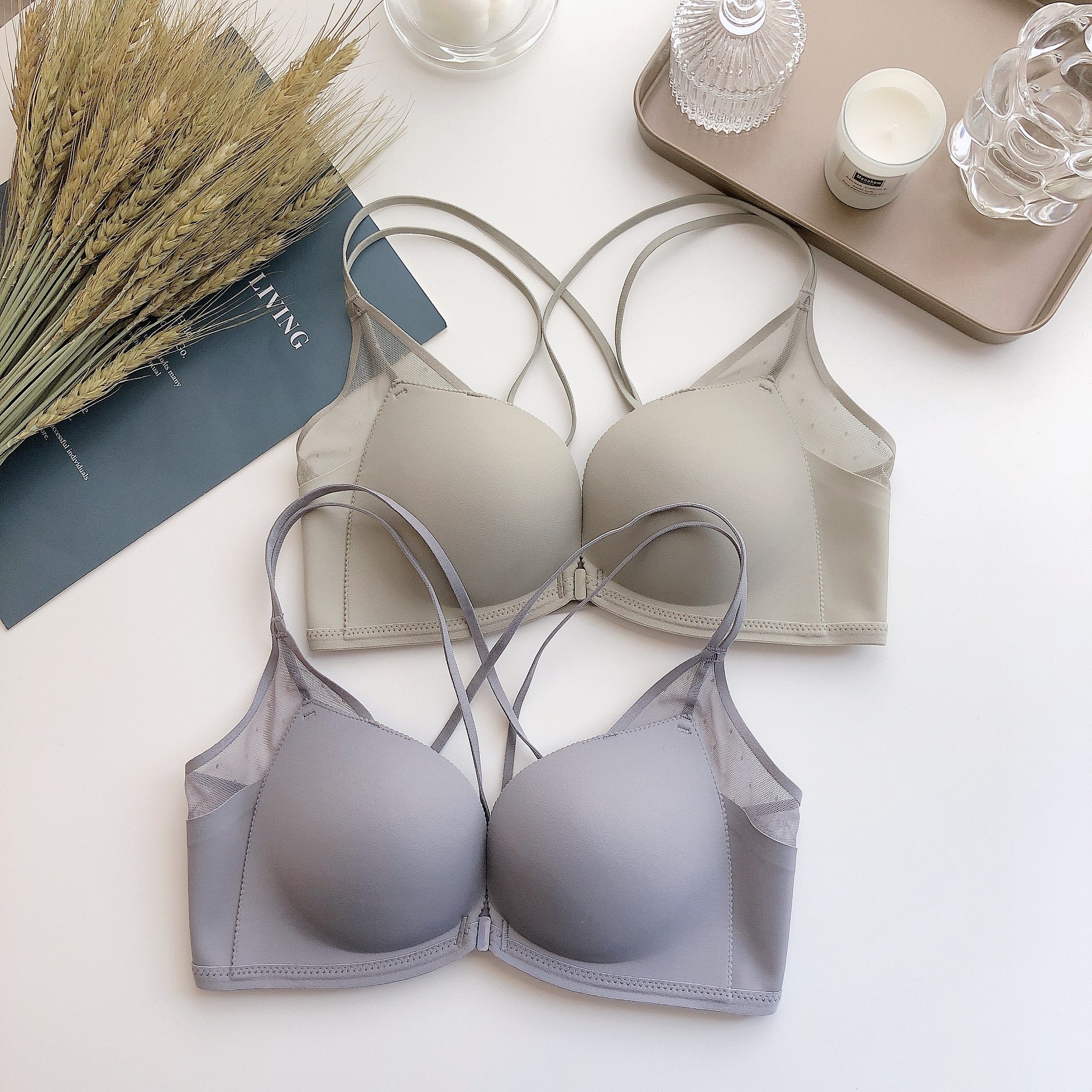 维多利亚文胸轻木棉出口欧洲小胸聚拢无钢圈前扣美背内衣女秋冬