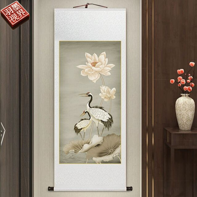 名家国画古典仙鹤图新中式客厅装饰画花鸟卷轴挂画茶室书房壁画