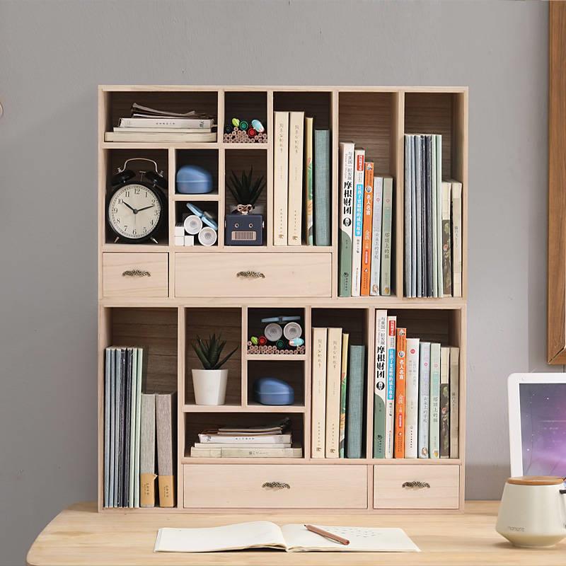 实木画笔彩铅置物架学生书架A4文件夹办公桌面收纳盒笔筒分隔格架