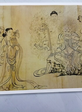吴道子送子天王图复古书画工笔白描国画真迹高清微喷仿古手卷装饰