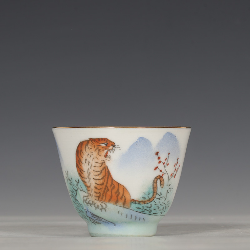 中式景德镇全手工手绘粉彩瓷器567老厂货茶具茶杯主人杯铭品单杯