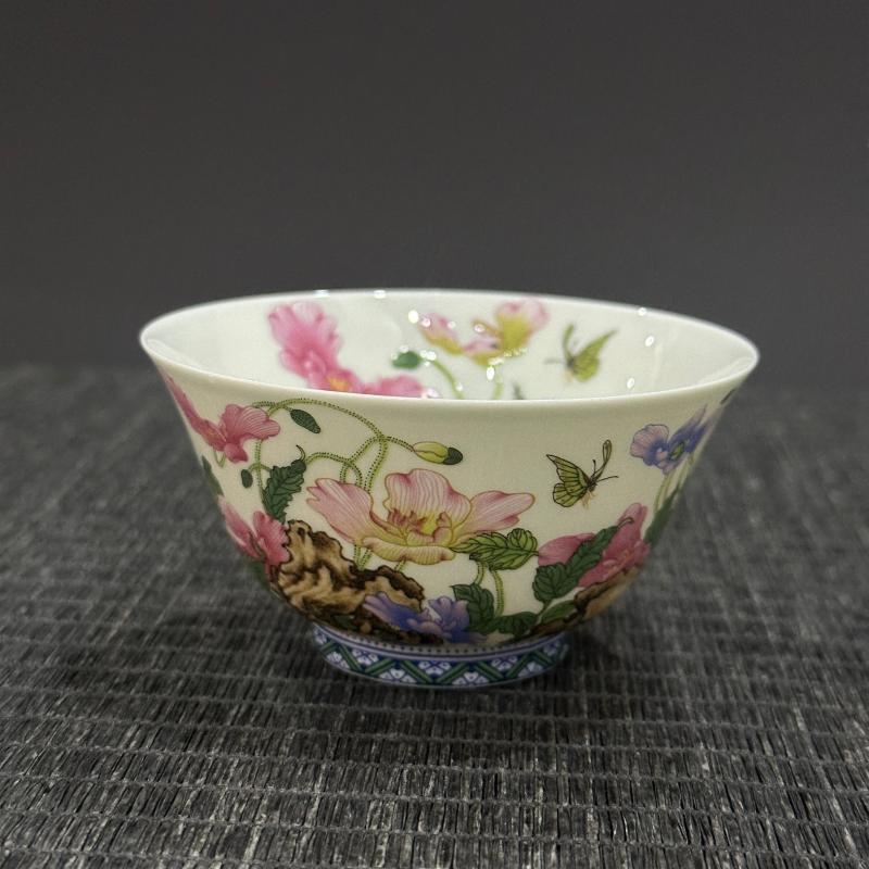 景德镇珐琅彩茶具主人杯品茗杯功夫茶薄胎瓷器釉上粉彩花绘单杯