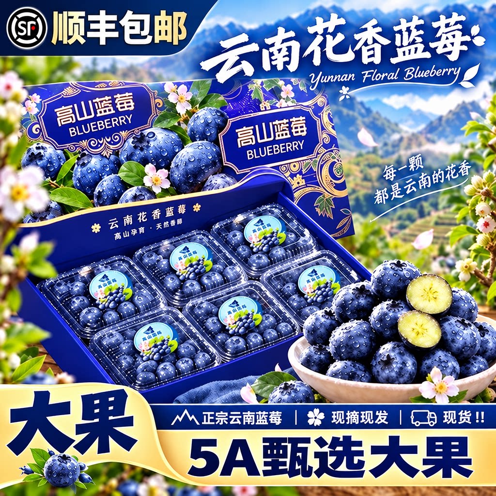 云南花香蓝莓新鲜采摘果大味甜