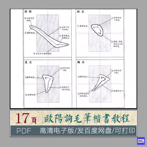 欧阳询毛笔楷书教程欧体笔画偏旁字帖书法练字临摹学生电子版素材