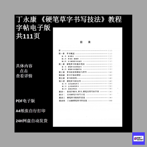 丁永康 硬笔草字书写技法 学习教程 钢笔书法练字字帖 电子版PDF