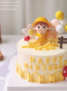小黄帽蛋糕装饰摆件网红可爱背包娃娃萌萌女孩儿童生日烘焙插件