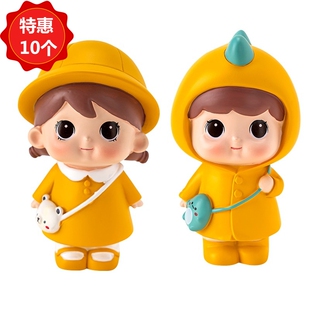 萌萌女孩男孩蛋糕装饰摆件网红黄色衣服背包小孩儿童生日烘焙插件