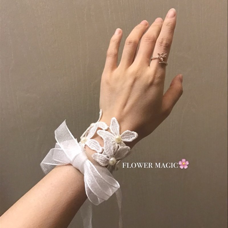 保真速发【e蕾丝手腕花】瓣欧根纱丝带绑手腕新娘敬酒服礼服伴娘