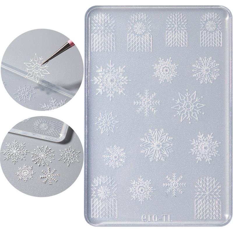 正品跨境新款圣诞雪花美甲雕花硅胶模具浮雕立体套装模具饰品