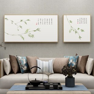 速发报头画沙发式景墙壁画新中背客厅装饰画禅意竹子挂画竹床平安
